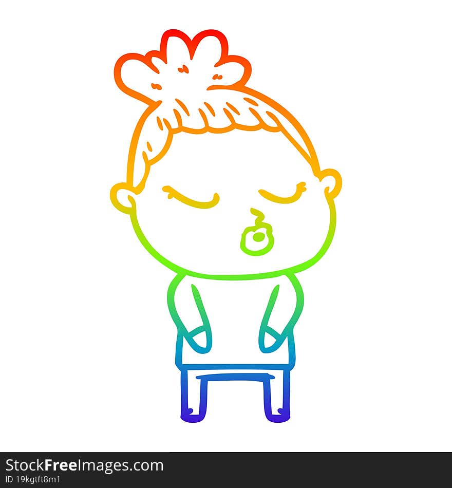 Rainbow Gradient Line Drawing Cartoon Calm Woman