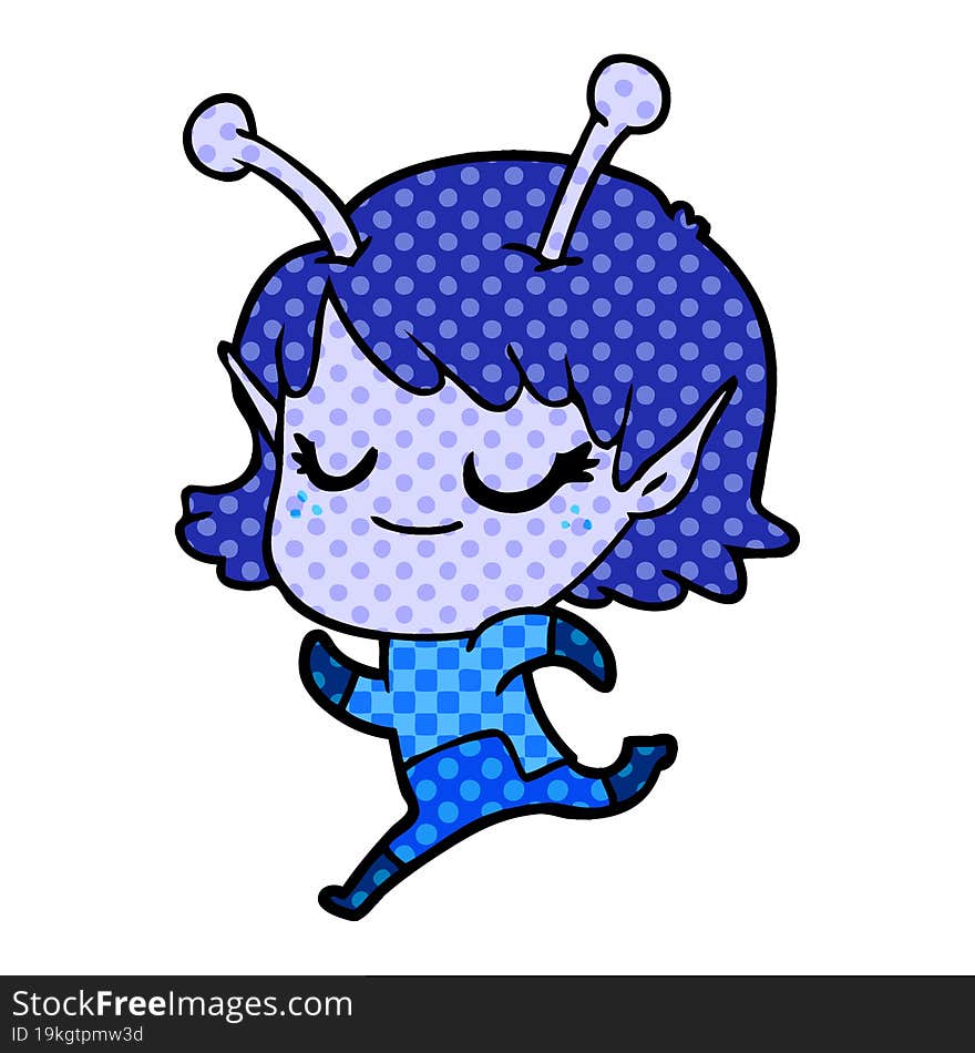 smiling alien girl cartoon running. smiling alien girl cartoon running