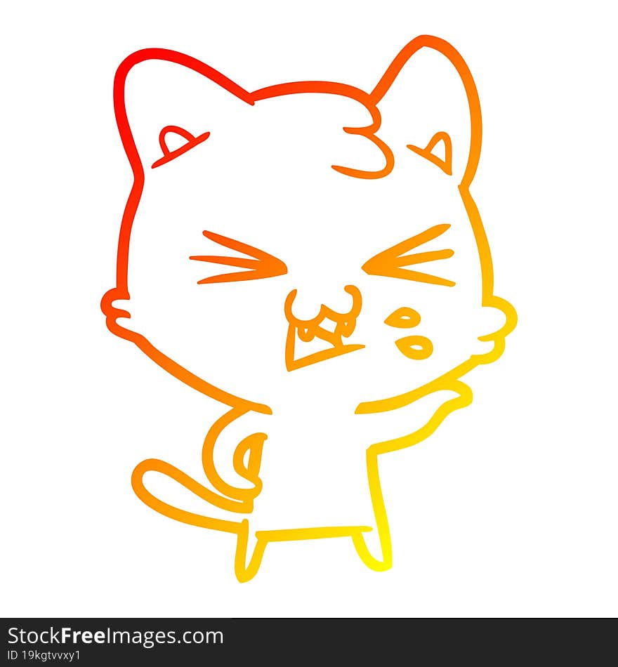 warm gradient line drawing cartoon cat hissing