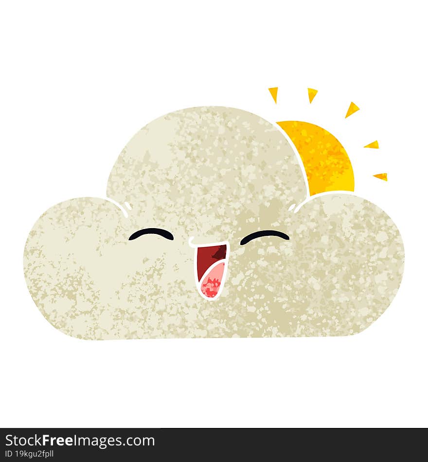 retro illustration style quirky cartoon sun and happy cloud. retro illustration style quirky cartoon sun and happy cloud