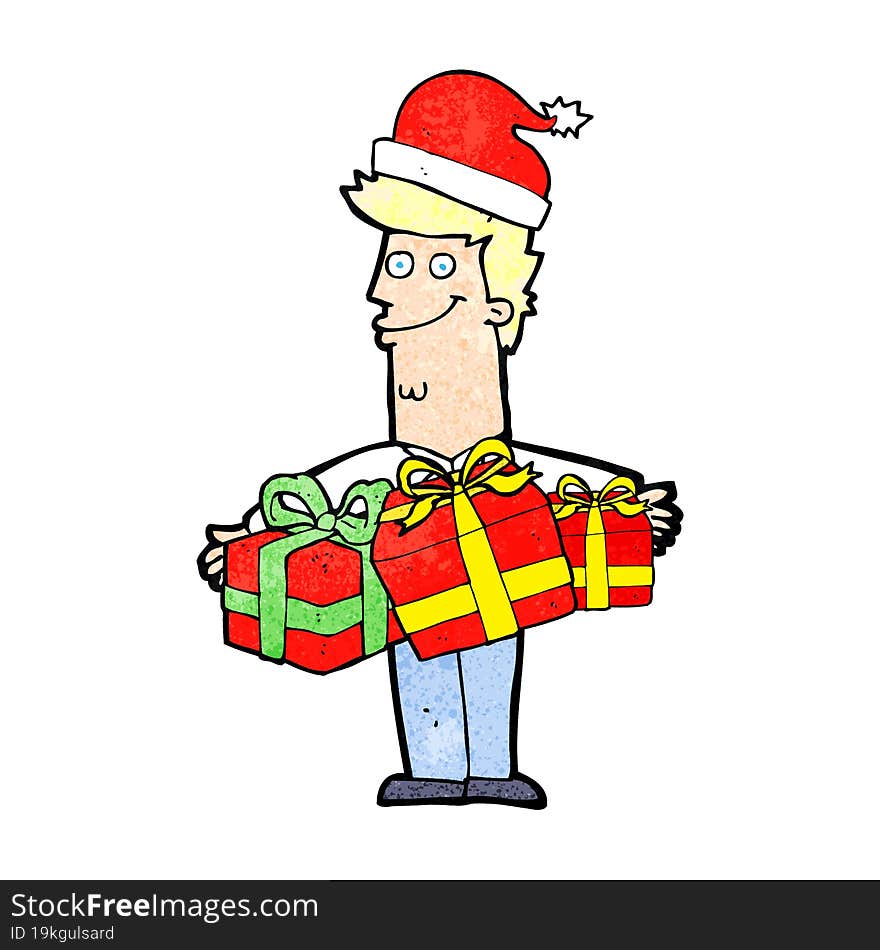 cartoon man with gifts