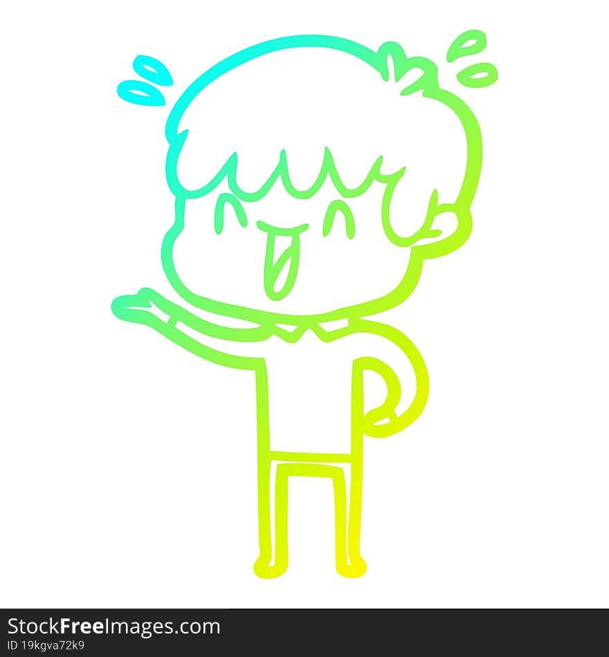 Cold Gradient Line Drawing Cartoon Laughing Boy