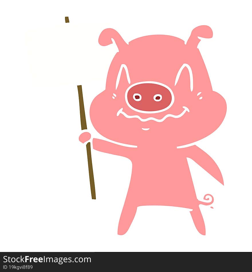 nervous flat color style cartoon pig