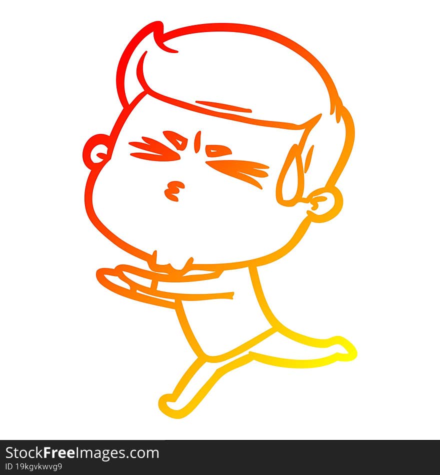 warm gradient line drawing cartoon man sweating