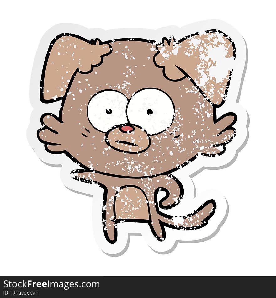 Distressed Sticker Of A Nervous Dog Cartoon