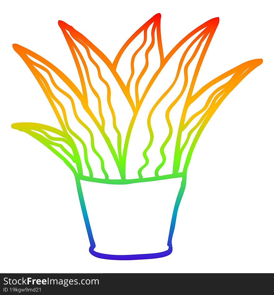 rainbow gradient line drawing cartoon house plant