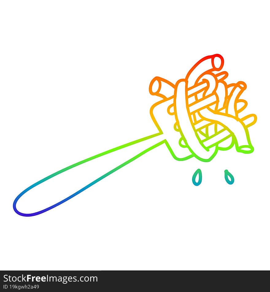 Rainbow Gradient Line Drawing Cartoon Spaghetti On Fork