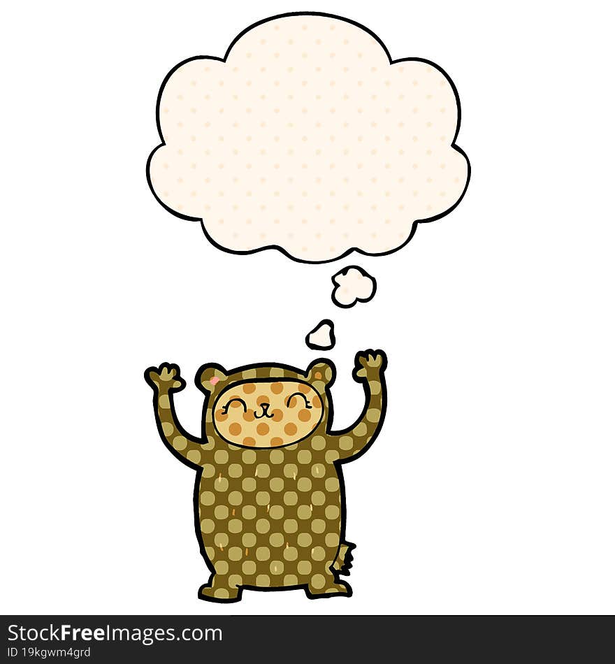 cute cartoon bear and thought bubble in comic book style