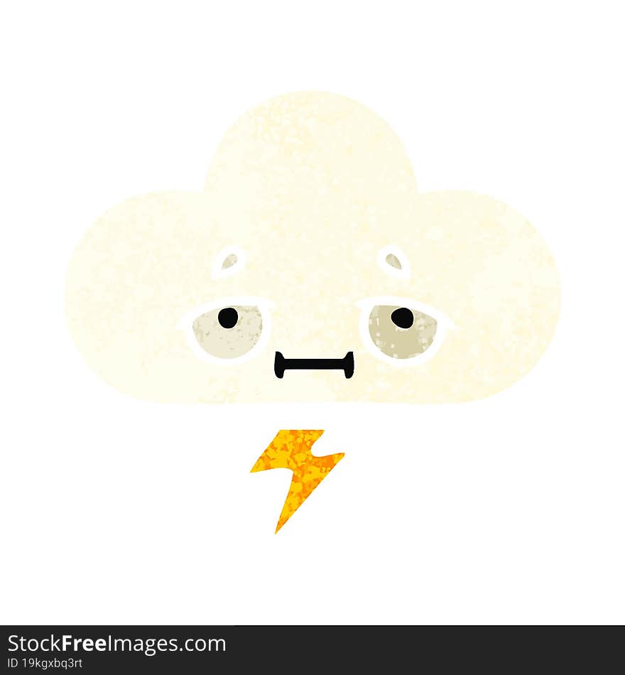 Retro Illustration Style Cartoon Thunder Cloud