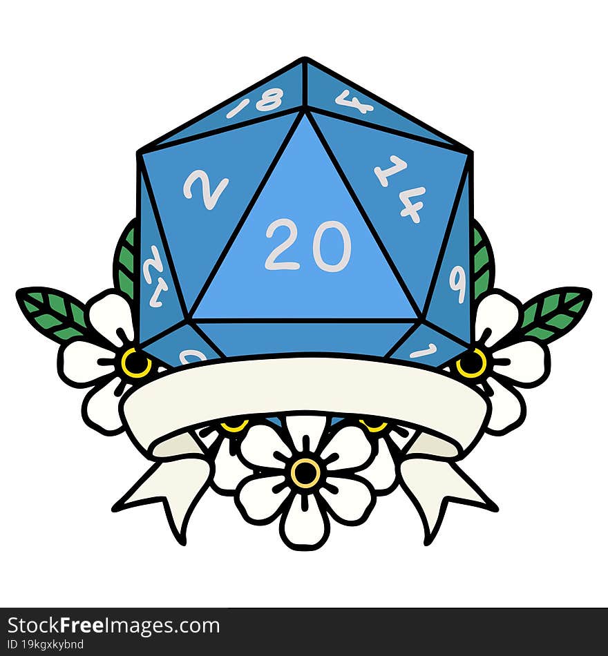 Natural 20 Critical Hit D20 Dice Roll Illustration