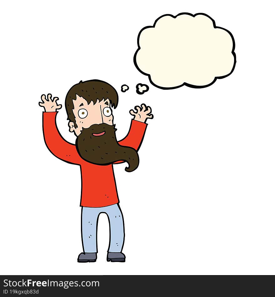 Cartoon Excited Man With Beard With Thought Bubble