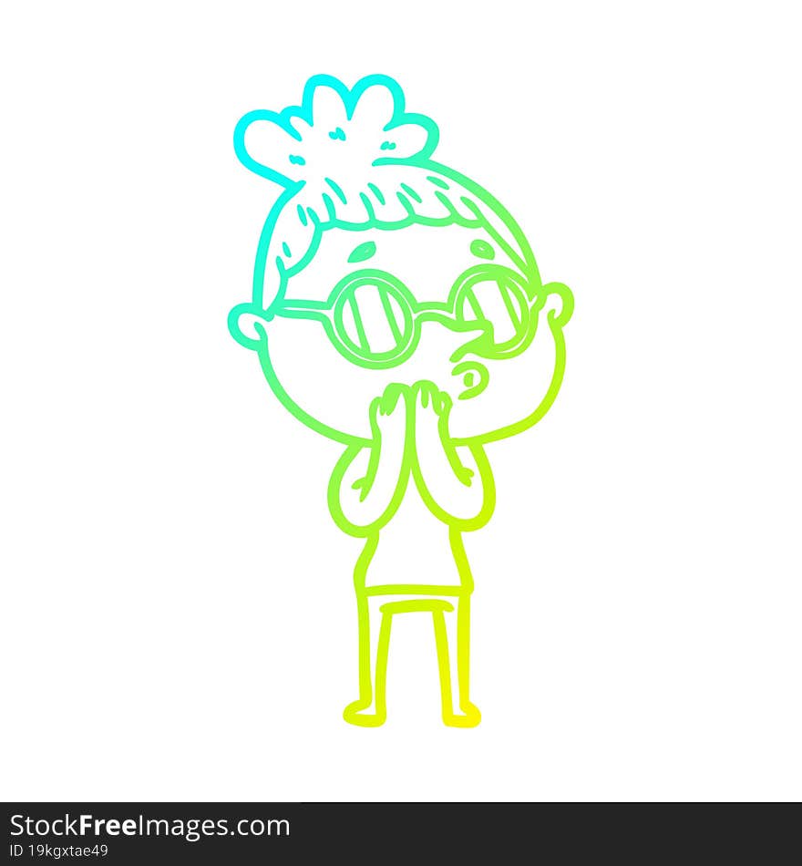 Cold Gradient Line Drawing Cartoon Woman Wearing Glasses