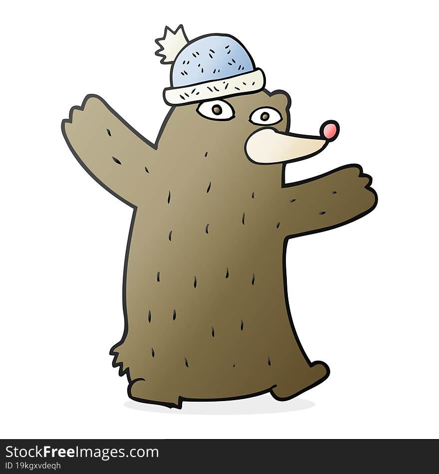 freehand drawn cartoon bear wearing hat