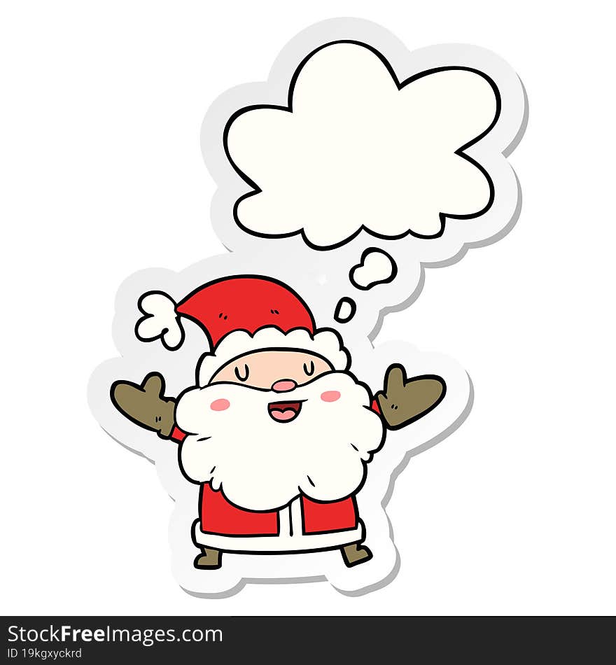 cartoon santa claus and thought bubble as a printed sticker