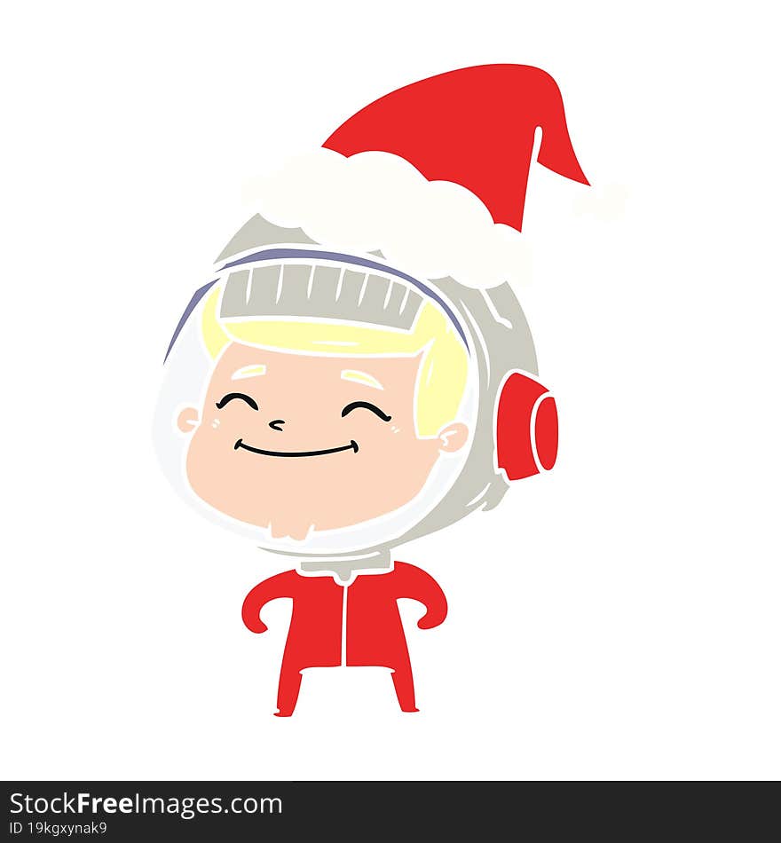 Happy Flat Color Illustration Of A Astronaut Wearing Santa Hat