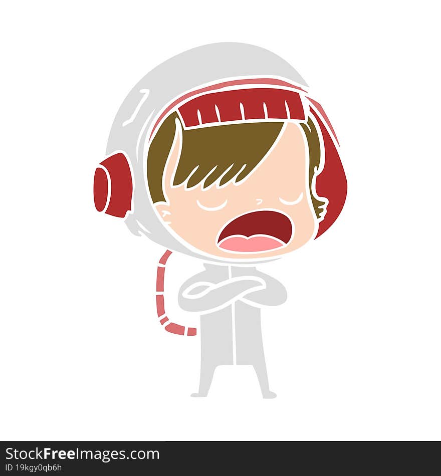 flat color style cartoon astronaut woman explaining