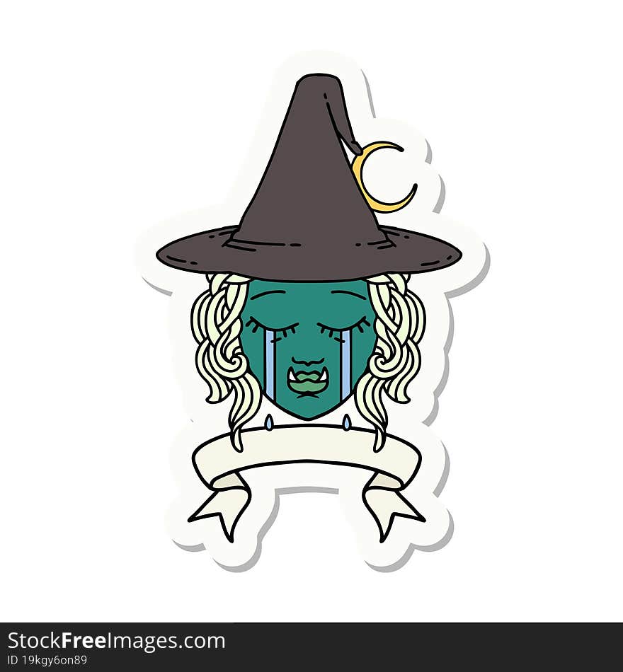 crying half orc witch character face sticker