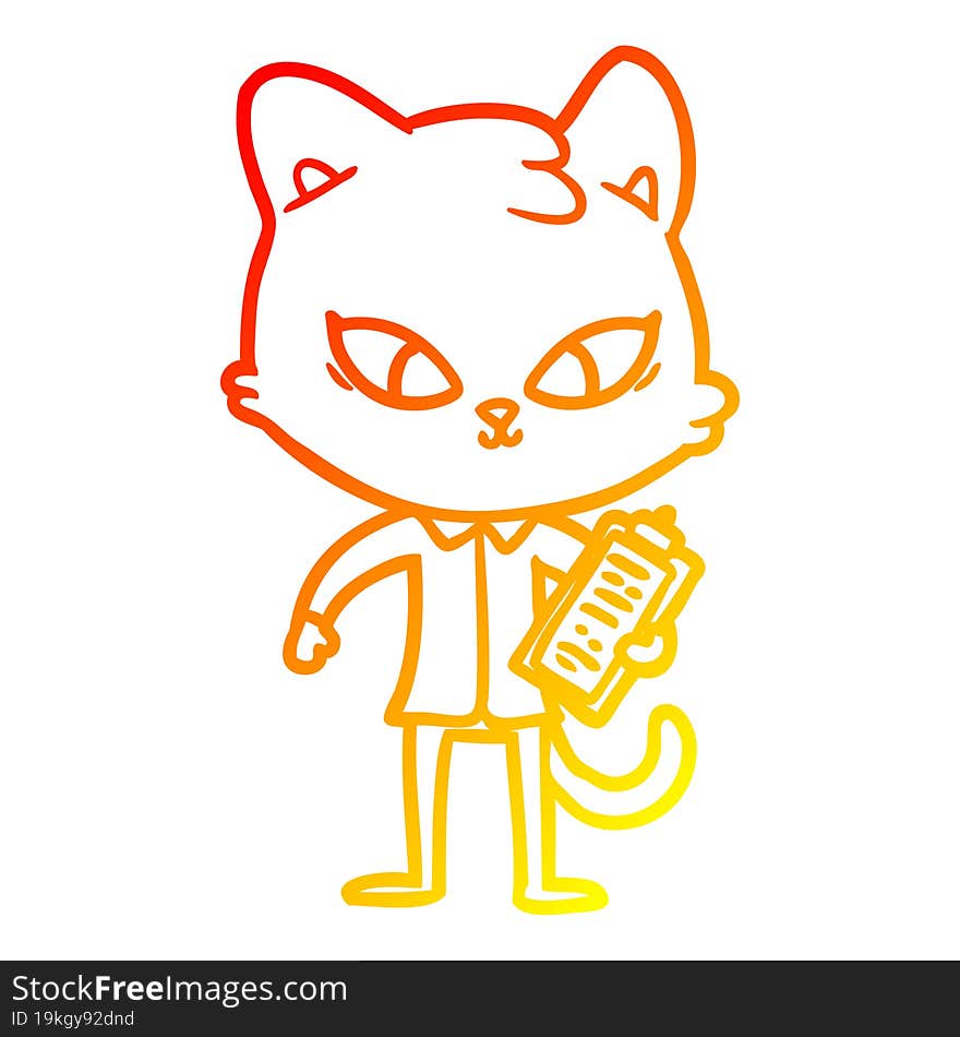 warm gradient line drawing cute cartoon cat