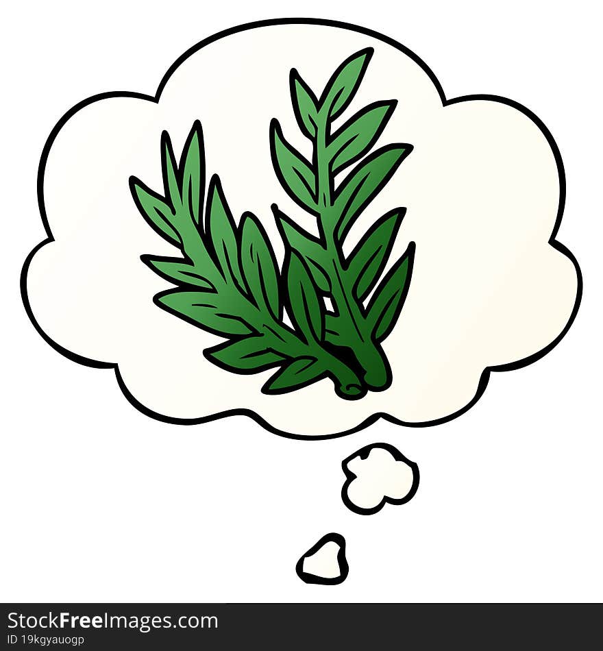 cartoon plant and thought bubble in smooth gradient style