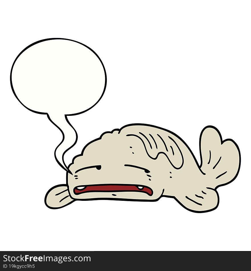 cartoon sad old fish and speech bubble