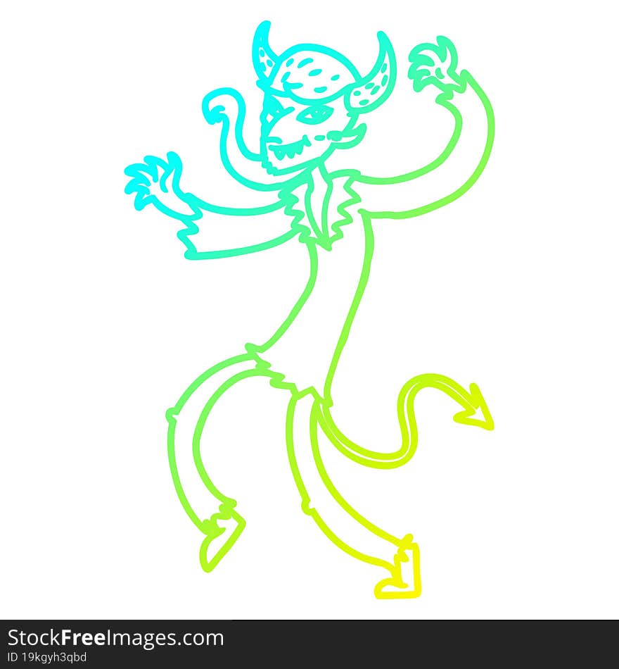 cold gradient line drawing of a cartoon dancing devil