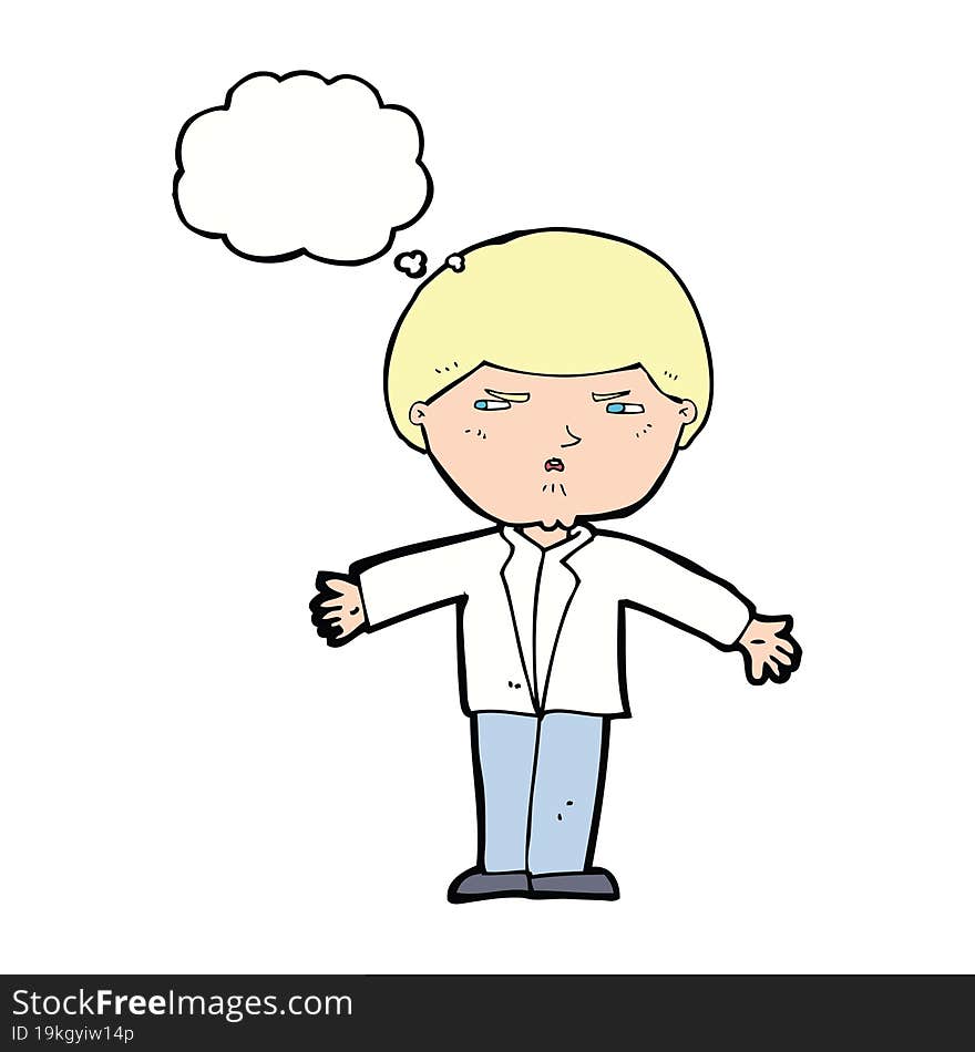 cartoon annoyed man with thought bubble