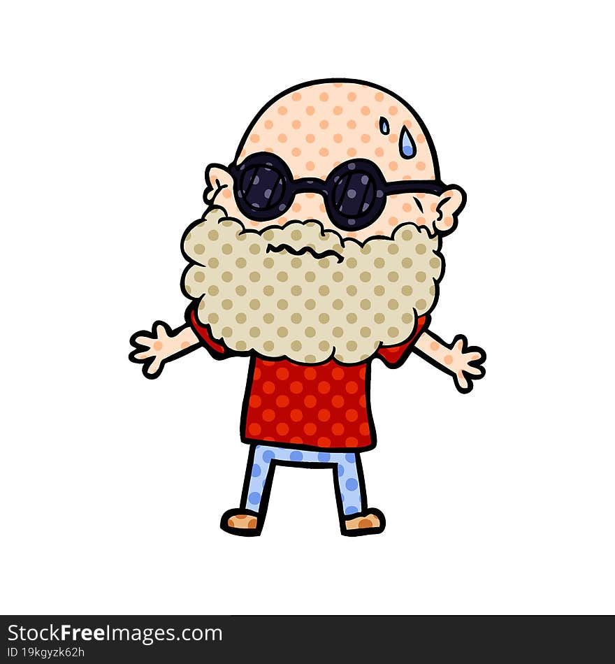 cartoon worried man with beard and sunglasses. cartoon worried man with beard and sunglasses