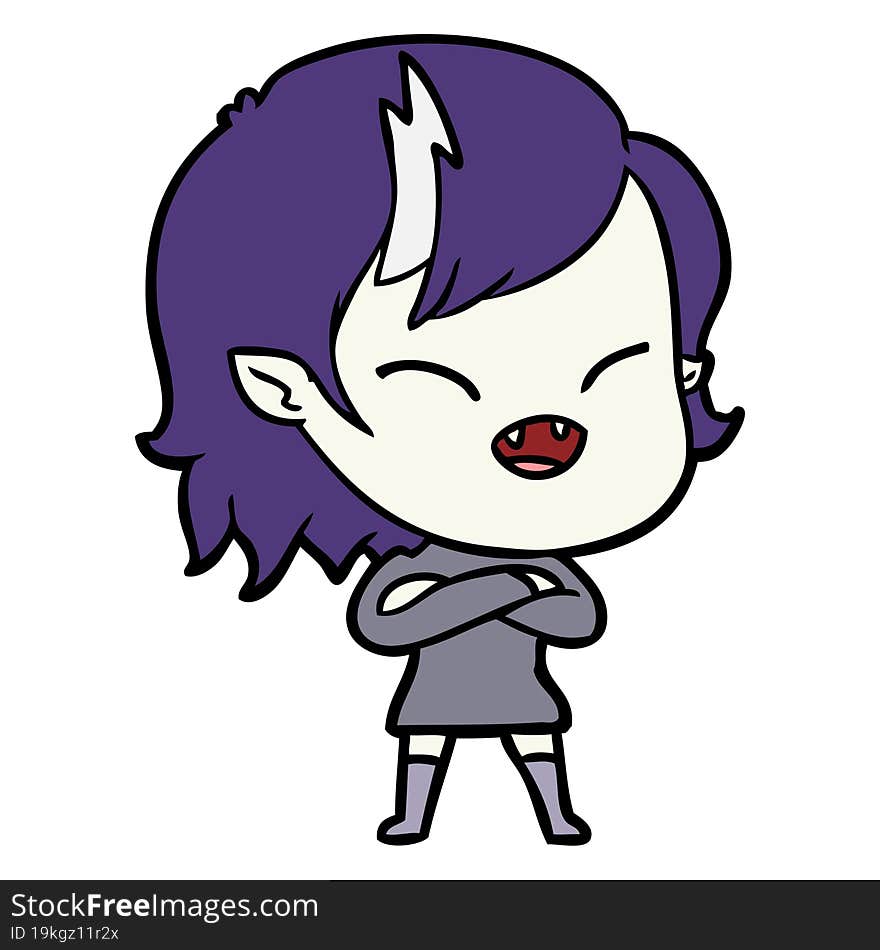 cartoon laughing vampire girl with crossed arms. cartoon laughing vampire girl with crossed arms