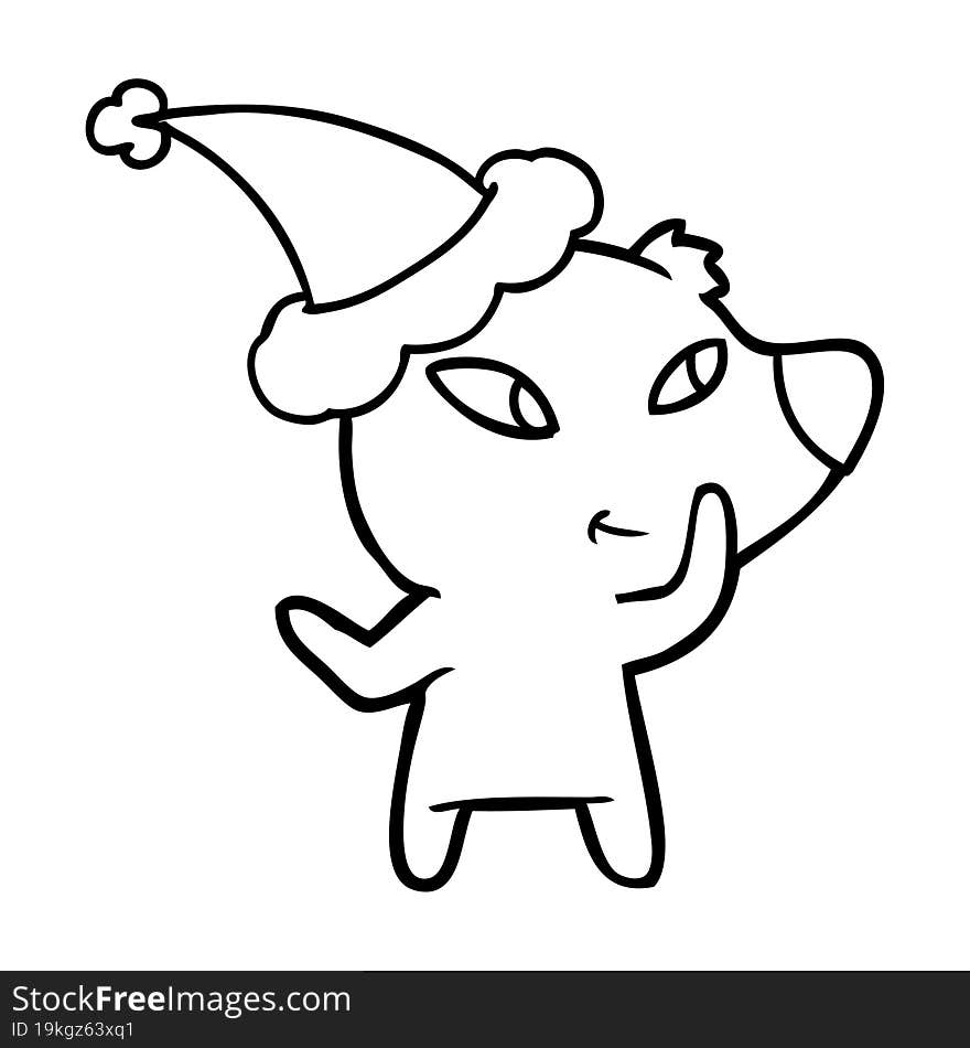 cute hand drawn line drawing of a bear wearing santa hat. cute hand drawn line drawing of a bear wearing santa hat