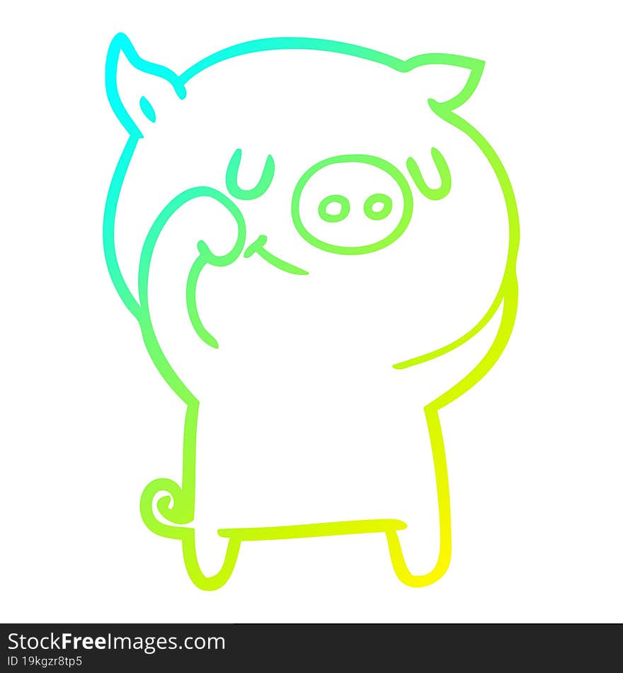 cold gradient line drawing of a happy cartoon pig