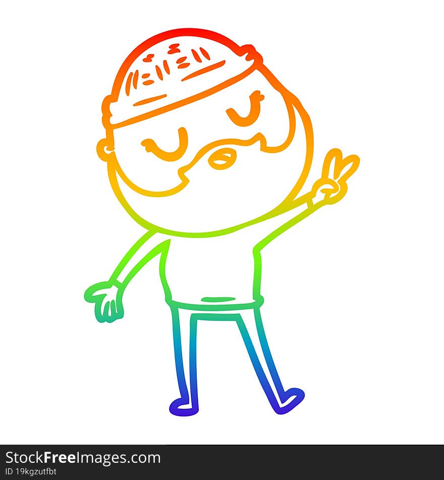 rainbow gradient line drawing cartoon man with beard