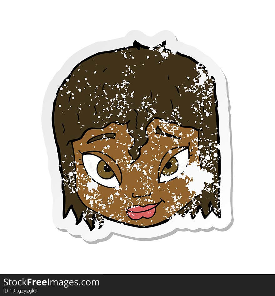 retro distressed sticker of a cartoon female face