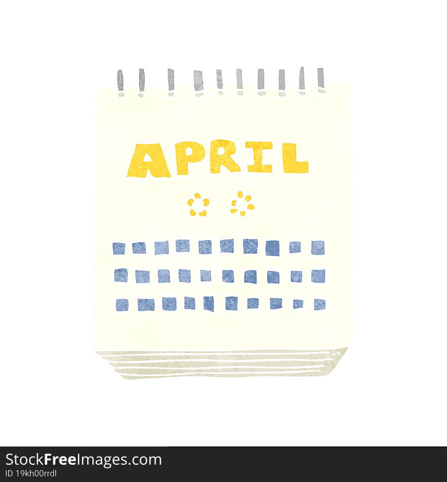 Retro Cartoon Calendar Showing Month Of April