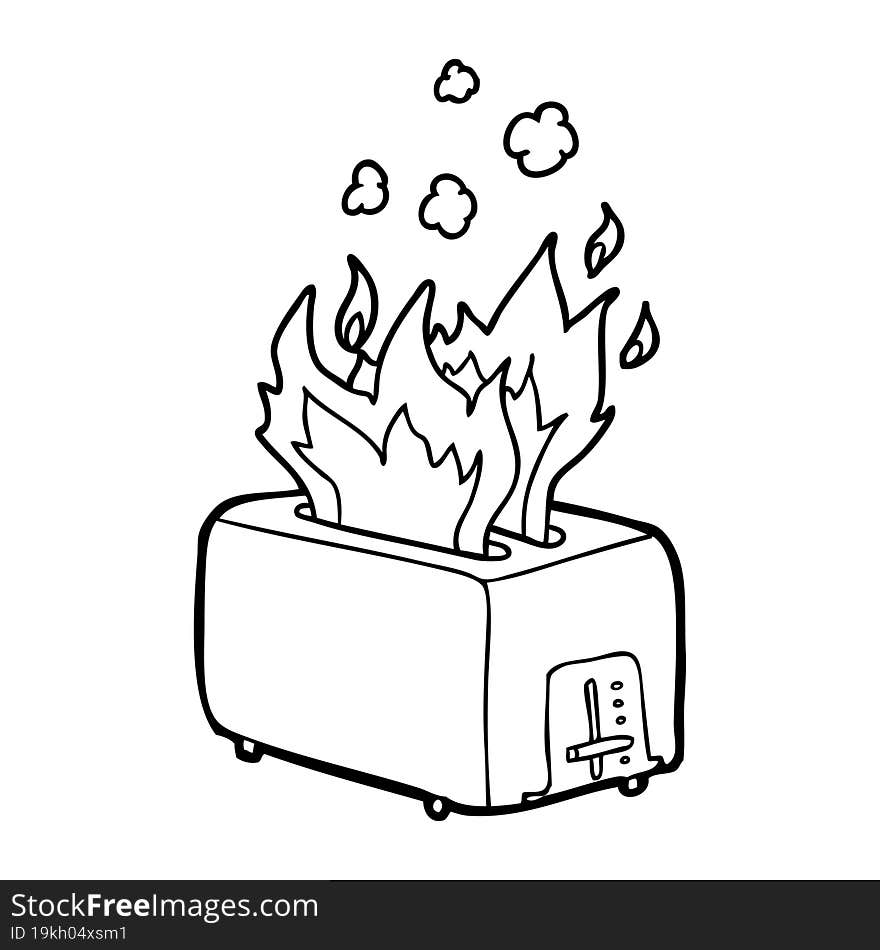 cartoon burning toaster. cartoon burning toaster