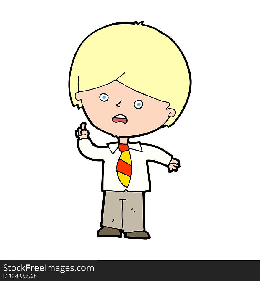 Cartoon Worried School Boy Raising Hand