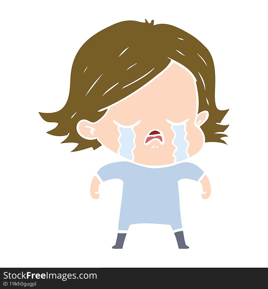 flat color style cartoon girl crying