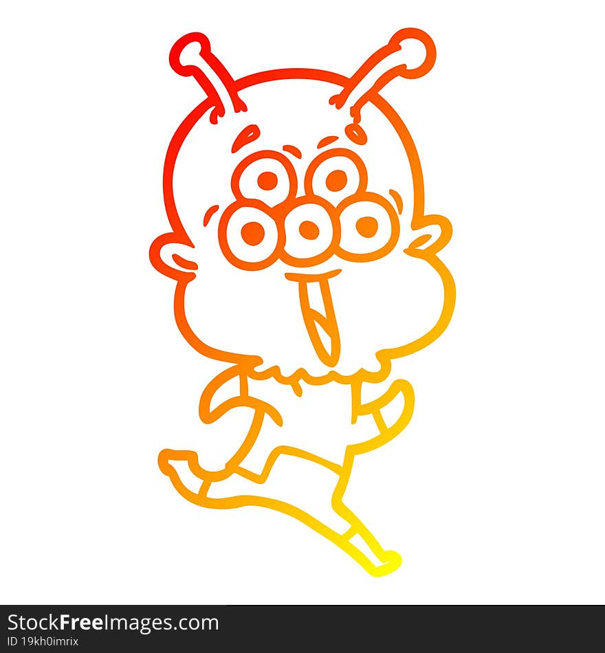 warm gradient line drawing happy cartoon alien running