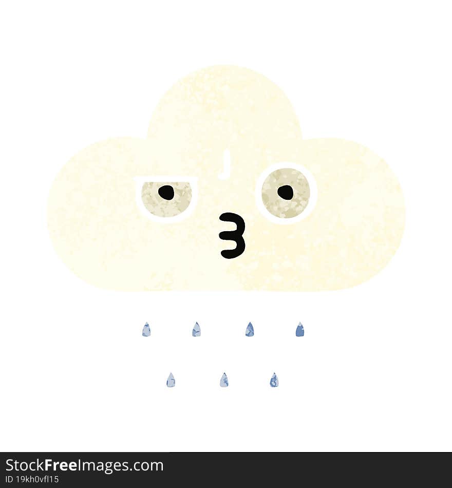 Retro Illustration Style Cartoon Rain Cloud