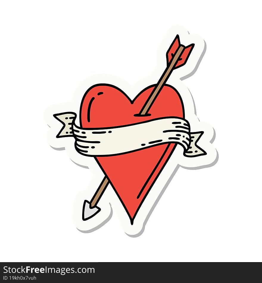 Tattoo Style Sticker Of An Arrow Heart And Banner