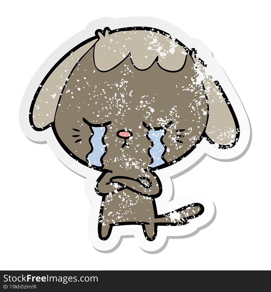 Distressed Sticker Of A Cartoon Crying Dog