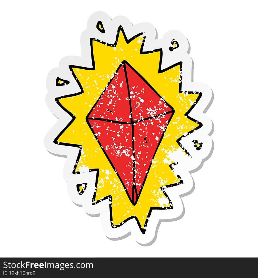 distressed sticker of a cartoon diamond