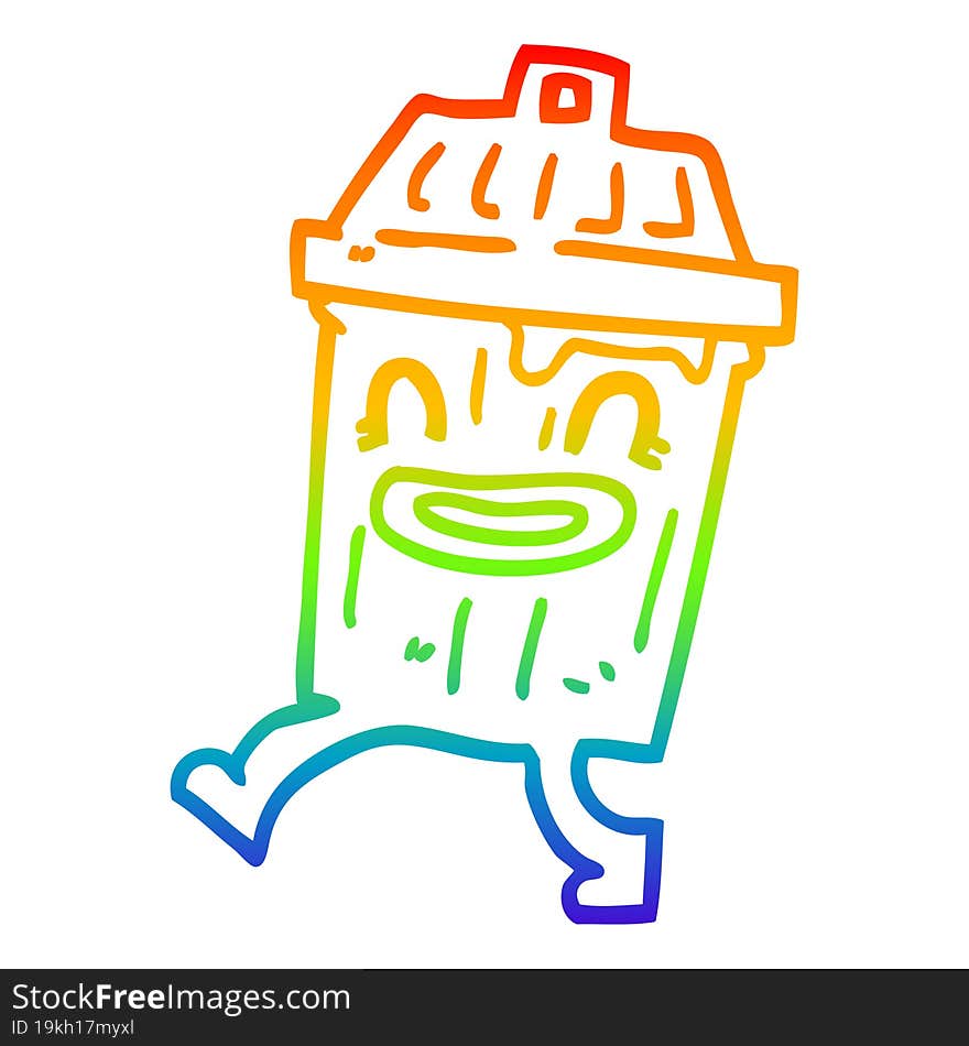 rainbow gradient line drawing of a cartoon waste bin