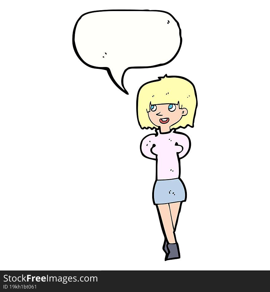 cartoon happy woman with speech bubble