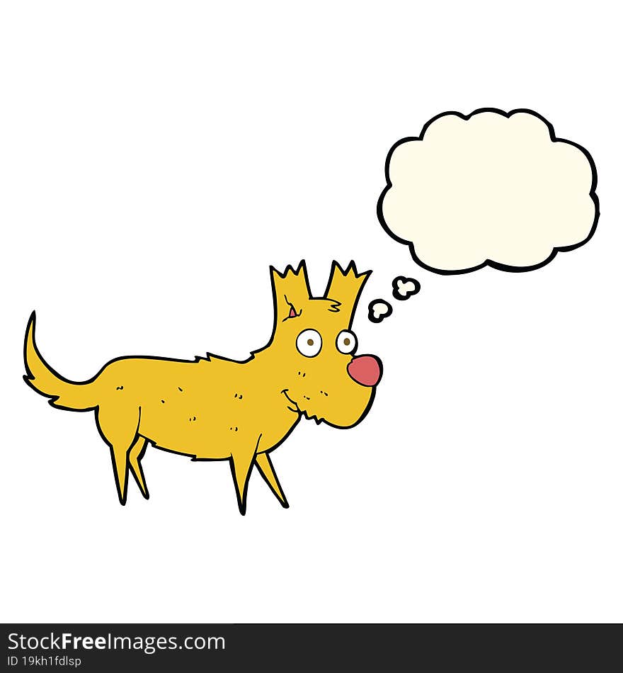 cartoon cute little dog with thought bubble