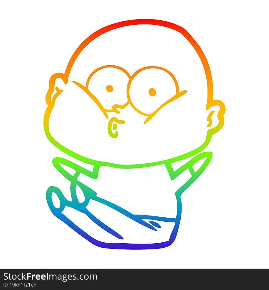 Rainbow Gradient Line Drawing Cartoon Bald Man Staring