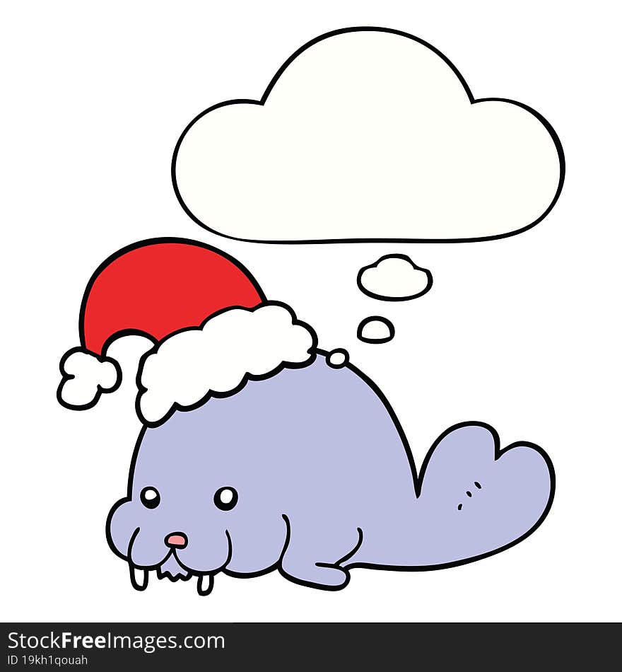 cartoon christmas walrus and thought bubble