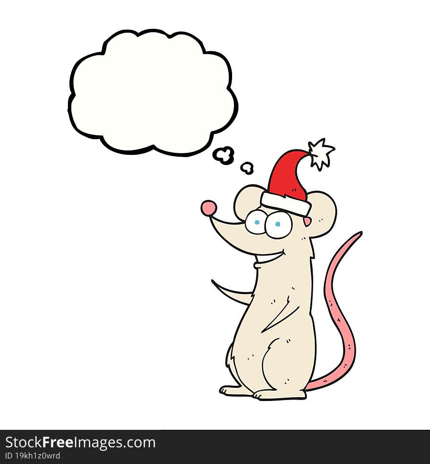 thought bubble cartoon mouse wearing christmas hat