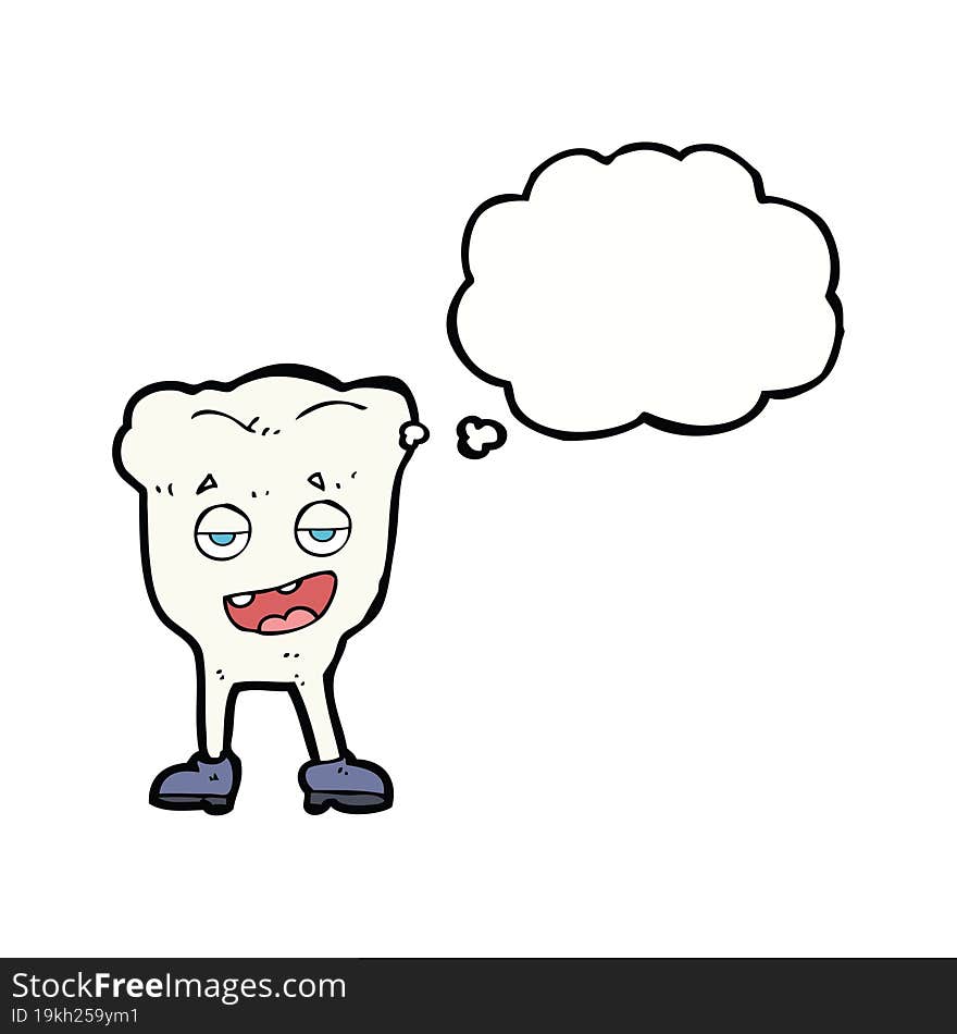 cartoon tooth looking smug with thought bubble