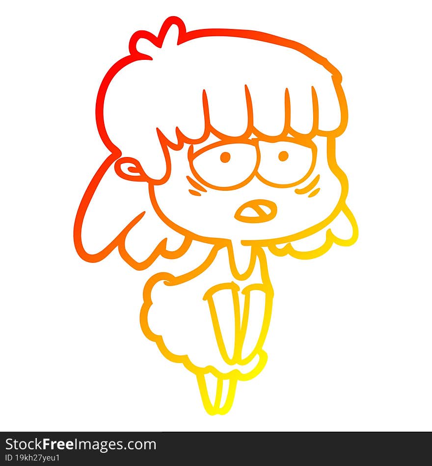 warm gradient line drawing cartoon tired woman