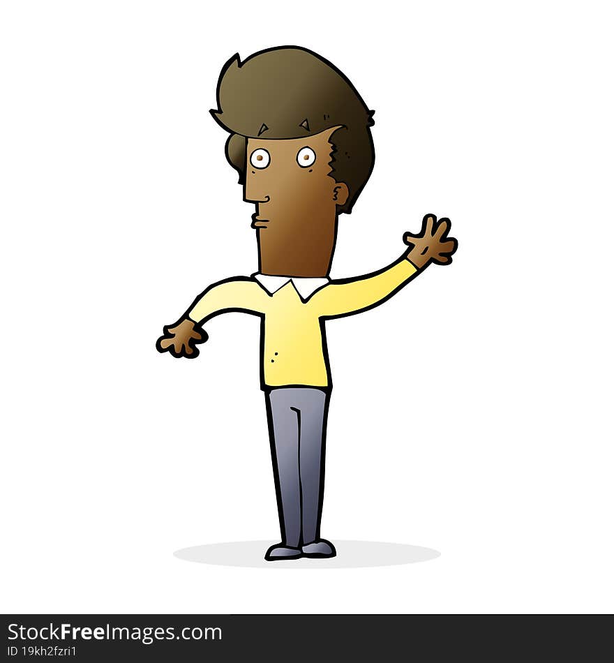 cartoon nervous man waving